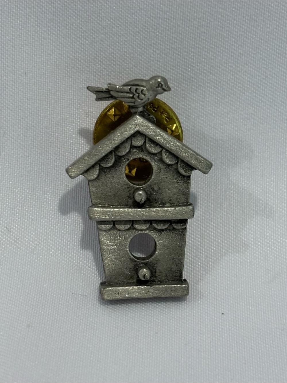 Birdhouse Silver Tone Pin Signed JJ Vintage Brooch